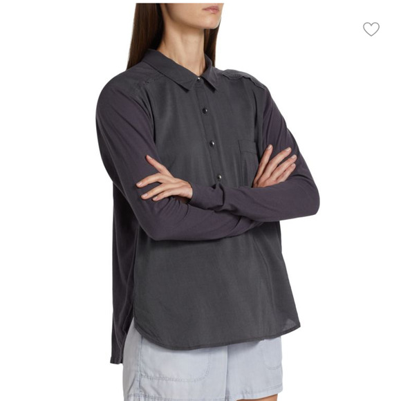NWT $168 Splendid Paige Cotton Poplin Half Button Shirt In Slate - Picture 3 of 5
